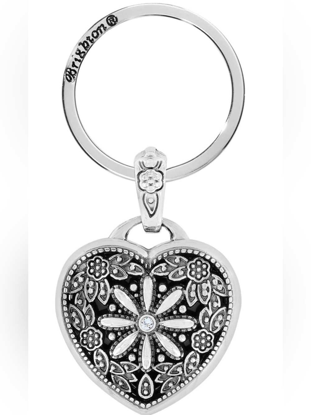 **Brighton**Silver Floral Heart Keychain Locket with Gem Accent